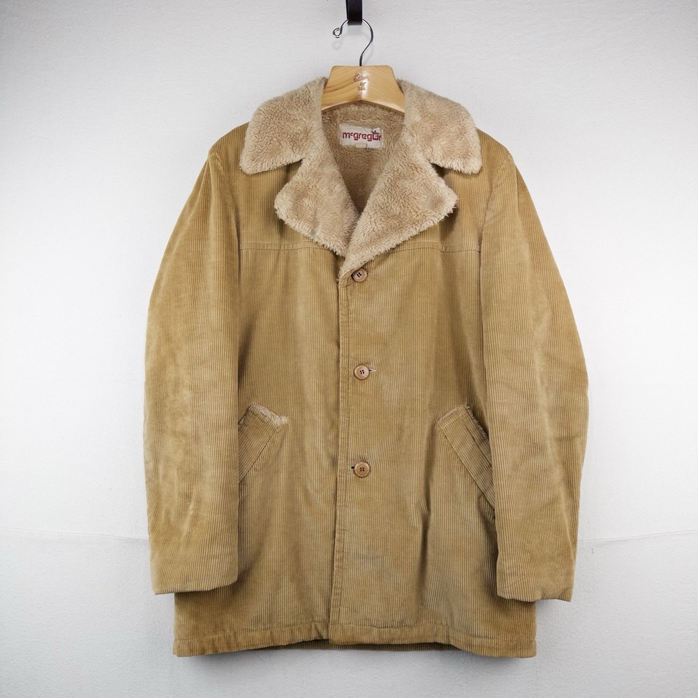 70's Vtg Mcgregor Corduroy Sherpa Ranch Car Coat Men's 42 Long Camel Brown